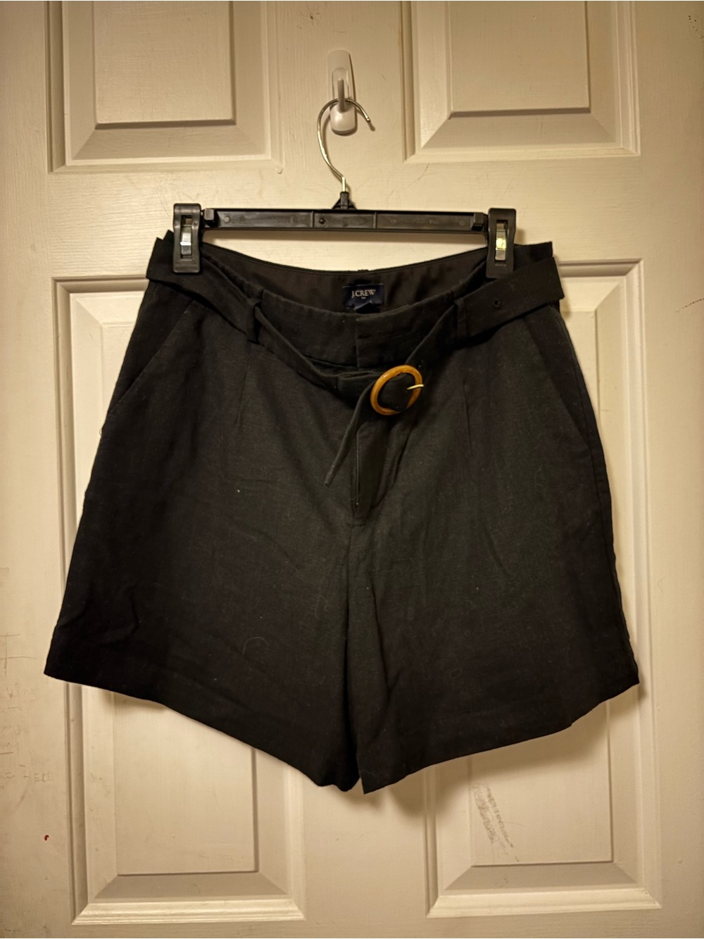 J. Crew Linen Black High-Waist Belted Shorts with Tortoise Buckle Size 6